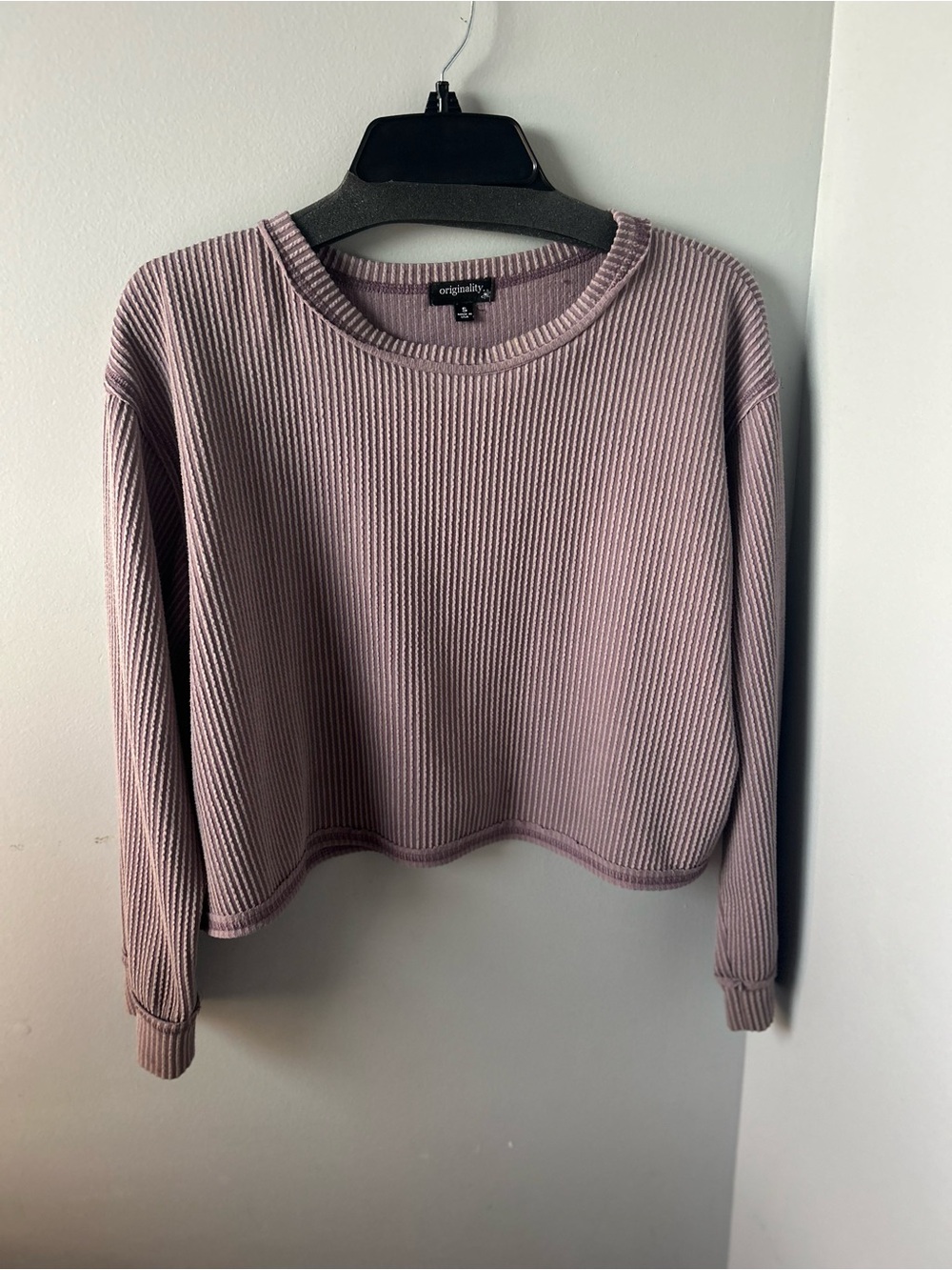 Cropped Ribbed Long-Sleeve Top in Dusty Mauve